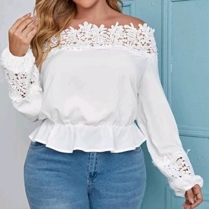 New! Solid White Lace Trim Off The Shoulder Ruffle Trim Blouse 2XL/16 NWOT